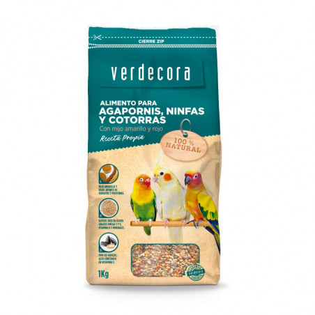 ALIMENTO AGAPORNI, NINFA, COTORRA 1KG VERDECORA