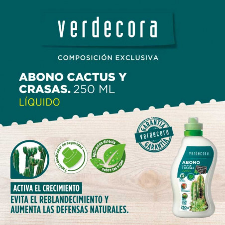 ABONO CACTUS Y CRASAS 250ML VERDECORA