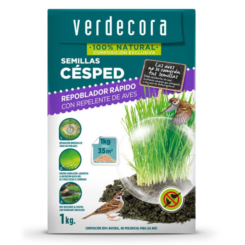 SEMILLAS CÉSPED REPOBLADOR REPELENTE AVES 1 KILO VERDECORA