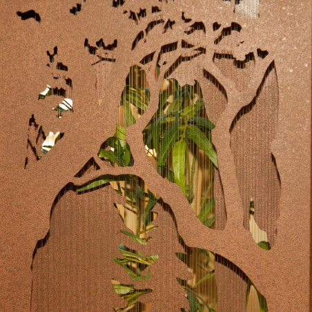 FUENTE SILUETA BOSQUE ACERO GALVANIZADO.