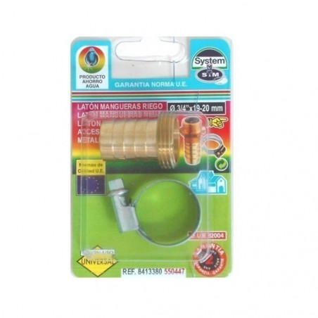 ADAPTADOR MACHO 3/4 PULG 19-20MM CON ABRAZADERA METALICA