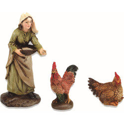 MUJER CON GALLINAS RESINA 11CM