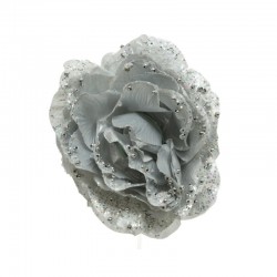 ROSA ARTIFICIAL EN CLIP PLATA PURPURINA
