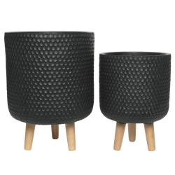 MACETA ZOE ANTRACITA CON SOPORTE MADERA
