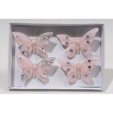 MARIPOSA X4 ROSA 10CM ALAMBRE