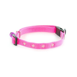 COLLAR GATO AJUSTABLE 30CM ROSA ESTRELLA PLATA