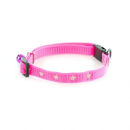 COLLAR GATO AJUSTABLE 30CM ROSA ESTRELLA PLATA