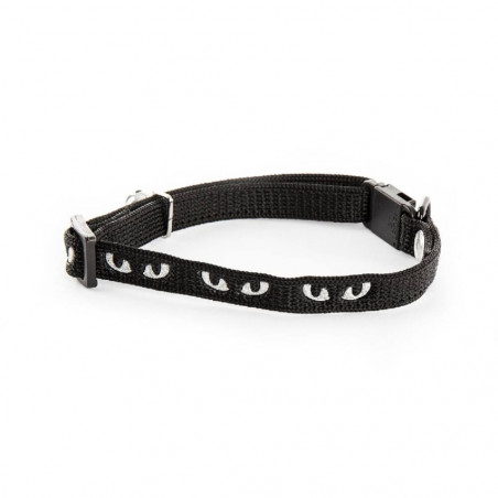 COLLAR GATO AJUSTABLE 30CM NEGRO OJO PLATA