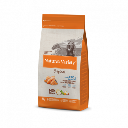 PIENSO PERRO NATURE'S VARIETY ADULTO MEDIANO NO GRAIN SALMÓN 2KG