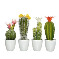 CACTUS ARTIFICIAL FLOR MACETA BLANCA 24CM