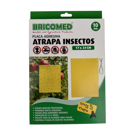 PLACA ADHESIVA ATRAPA INSECTOS 17X24CM 10UDS
