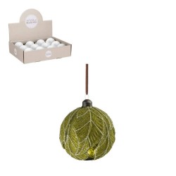 BOLA CRISTAL VERDE HOJAS 10CM NAVIDAD