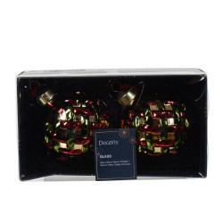 SET 2 BOLAS CRISTAL ROMBOS ROJO+VERDE 8CM