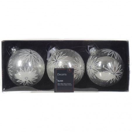SET 3 BOLAS CRISTAL TRANSPARENTE PURPURINA 8CM