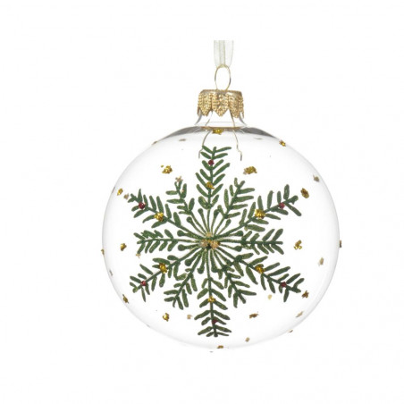 BOLA TRANSPARENTE RAMA VERDE 8CM NAVIDAD