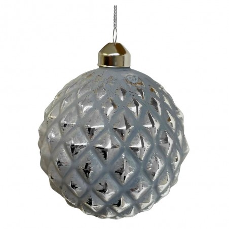 BOLA CRISTAL GRIS PLATA ROMBOS 10CM