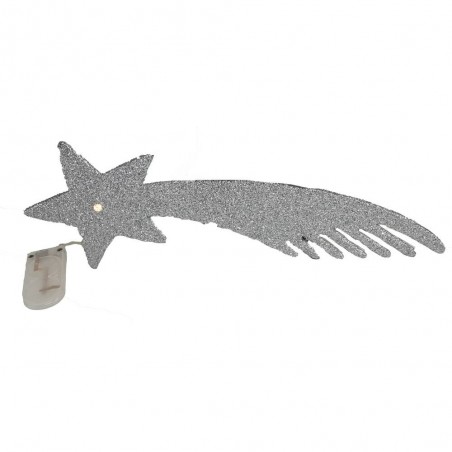 ESTRELLA FUGAZ CON LUZ PLATA NAVIDAD 25CM