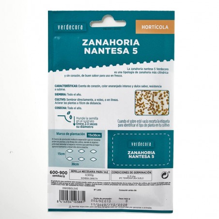 SEMILLAS ZANAHORIA NANTESA 5 VERDECORA