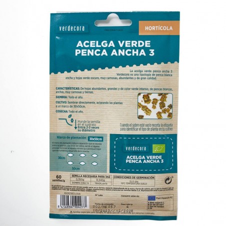 SEMILLAS ECOLÓGICAS ACELGA VERDE PENCA ANCHA VERDECORA
