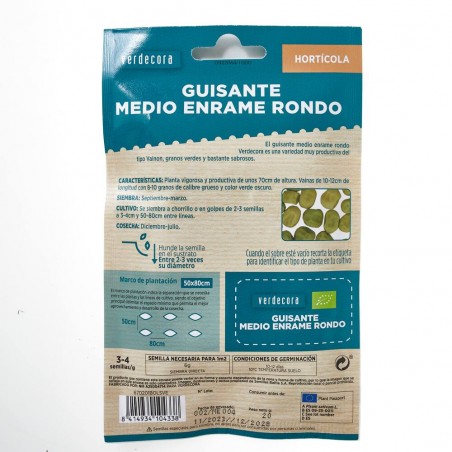 SEMILLAS ECOLÓGICAS GUISANTE RONDO VERDECORA