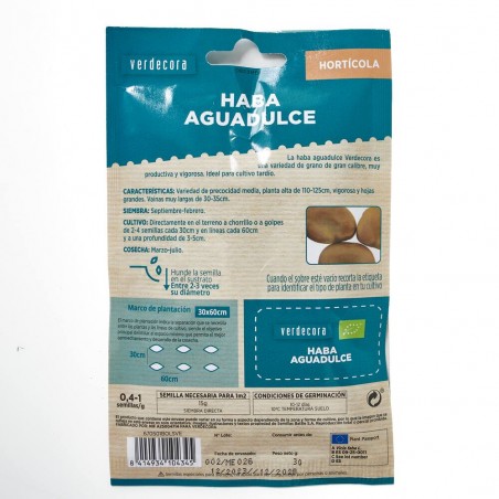 SEMILLAS ECOLÓGICAS HABA AGUADULCE VERDECORA