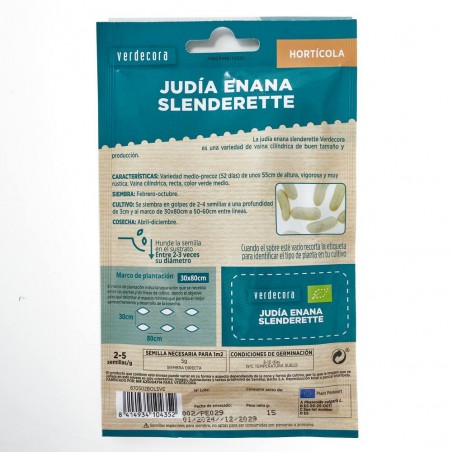 SEMILLAS ECOLÓGICAS JUDIA SLENDERETTE VERDECORA