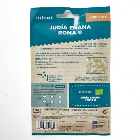 SEMILLAS ECOLÓGICAS JUDIA ENANA ROMA II VERDECORA