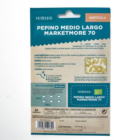 SEMILLAS ECOLÓGICAS PEPINO MARKETMORE VERDECORA