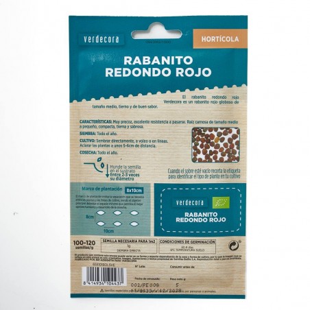 SEMILLAS ECOLÓGICAS RABANITO REDONDO ROJO VERDECORA
