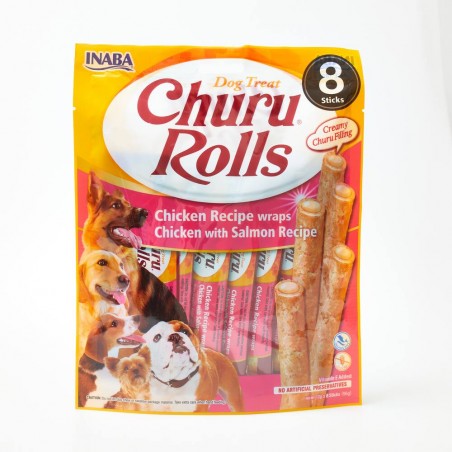 CHURU DOG ROLLS RECETA DE POLLO CON SALMÓN 8X12G