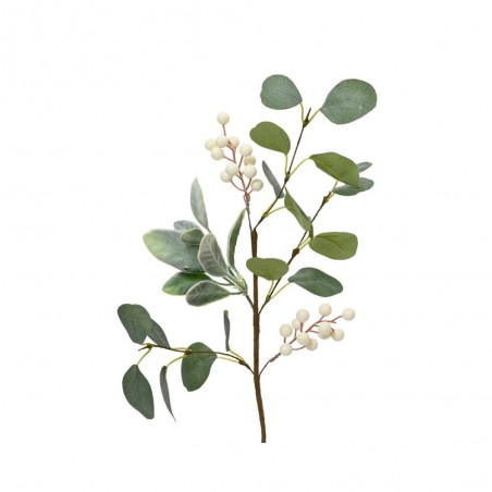 RAMA ARTIFICIAL HOJAS Y BERRIES BLANCOS 50CM