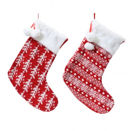 BOTA NAVIDAD TEJIDA ROJO-BLANCO 38CM