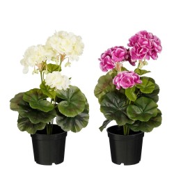 GERANIO ARTIFICIAL CREMA/MALVA 31CM MACETA