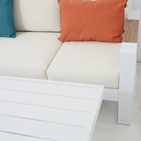 CONJUNTO CORNER BAKU ALUMINIO BLANCO 3 PIEZAS CON MESA ELEVABLE