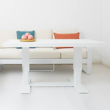 CONJUNTO CORNER BAKU ALUMINIO BLANCO 3 PIEZAS CON MESA ELEVABLE