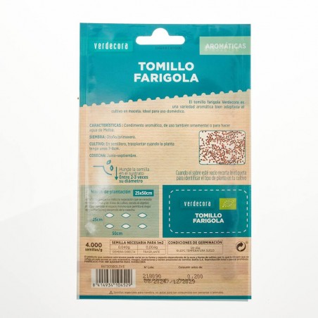 SEMILLAS ECOLÓGICAS TOMILLO FARIGOLA VERDECORA