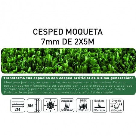 CÉSPED ARTIFICIAL MOQUETA 7MM DE 2X5M