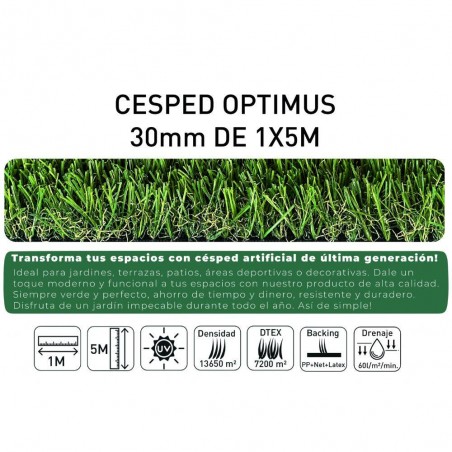 CÉSPED ARTIFICIAL OPTIMUS 30MM DE 1X5M