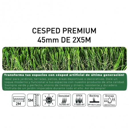 CÉSPED PREMIUM 45MM DE 2X5M