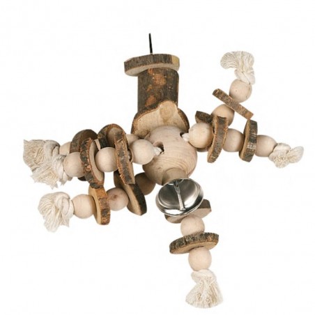 COLGANTE CON CUERDA, TRONCOS Y CASCABEL PARA JAU