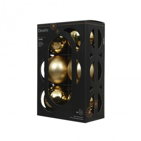 CAJA 6 BOLAS PLÁSTICO ORO MATE-BRILLO D8CM