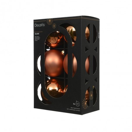 CAJA 6 BOLAS CRISTAL 8CM NARANJA MATE-BRILLO
