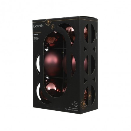 SET 6 BOLAS 8CM CRISTAL MARRÓN MATE-BRILLO