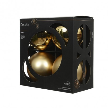 CAJA 4 BOLAS PLÁSTICO 10CM ORO MATE-BRILLO
