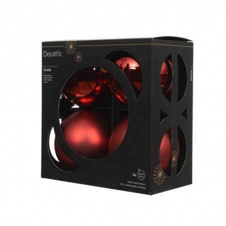 CAJA 4 BOLAS CRISTAL ROJO MATE-BRILLO D10CM