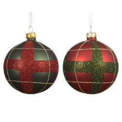 BOLA CRISTAL ESCOCÉS ROJO-VERDE D8CM