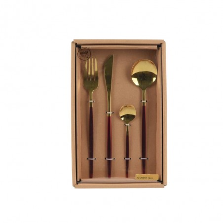 SET CUBIERTOS X 16 ORO L25-W17-H6CM