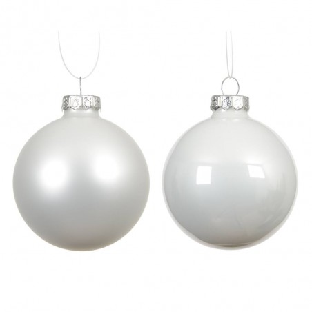 SET X 6 BOLAS BLANCO INVIERNO MATE-BRILLO D8CM