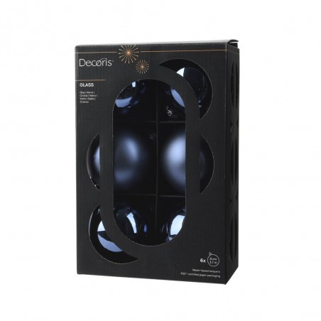 SET 6 BOLAS 8CM CRISTAL AZUL MATE-BRILLO