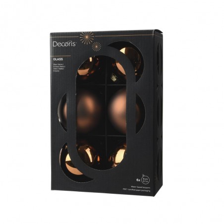 CAJA 6 BOLAS 8CM CRISTAL EXPRESSO MATE-BRILLO